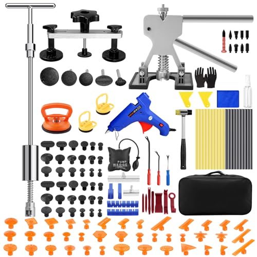 Image of Professional Paintless Dent Repair Kit, Car Dent Puller Kit with Metal Dent Lifter, Hot Glue Stick & Trim Removal Tool, Auto Body Dent Removal for Trucks or SUVs, Beginner-Friendly Dent Repair