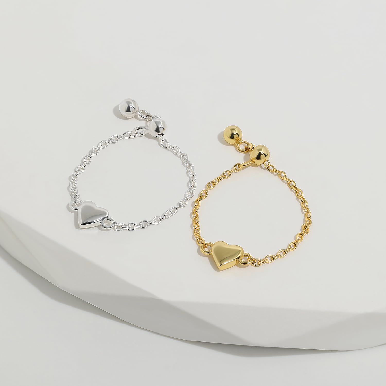 Meissa Bague chaîne cœur bagues en or non ternissantes pour femmes bague à bille roulante taille ajustable bague chaîne maillons