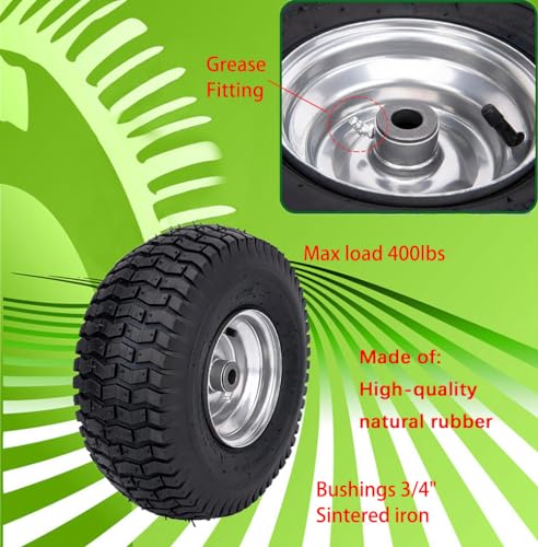 15x6.00-6 Tire and Wheel Set Lawn Mower Tire and Wheel Tractors Front Tire for the stock front wheels of John Deere Riding Mowers (Silver)(2-Pack)