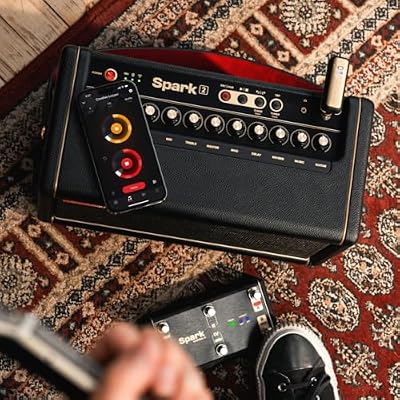 Positive Grid Spark 2 + Spark Battery Bundle 50W Smart Guitar Practice Amp & Bluetooth Speaker with Built-in Looper, AI Features & Smart App for Electric, Acoustic, Bass Guitar