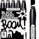 ARTISTRO 5 Jumbo Black Markers, 15mm Jumbo Felt Tip, Acrylic Paint Markers for Rock Painting, Stone,