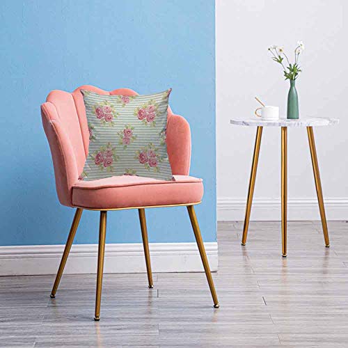 Hosnye Roses And Stripes Cotton Linen Throw Pillow Case Cute Shabby Chic Kitchen Textile Or Bed Linen Fabric Pillow Cushion Cover Home Sofa Decorative 18X18 Inch #TOP2