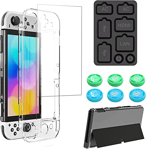 Switch 有機el カバー Caprioyuens Switch 有機ELモデル カバー 分体式設計 Switch 有機el 保護ケース Switch oled 本体 PCカバー + Joy-Con PCカバー + 親指キャップ6枚+ Switch 有機el ガラスフィルム 1枚+ 8個の防塵プラグ付きます 衝撃吸収 滑り止め 着脱簡単 全面保護