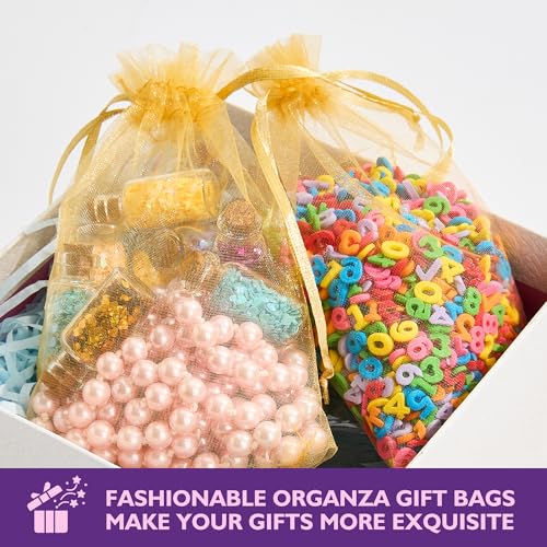 Image of PACKINNO 100pcs Gold Organza Bags, Sheer Organza Bags 4x6 Inch, Small Mesh Bag, Drawstring Gift Bags for Party, Jewelry, Candy, Christmas, Festival, Bathroom Soaps, Makeup