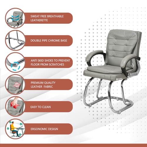 Image of Stainless Steel Special Director Principal Manager Office Visitor Study Chair with Arm Rest with Double Pipe Frame and Cushioned Seat Back (1, Grey, Double Pipe Frame)
