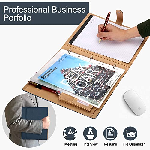 Leather 3 Ring Padfolio With Calculator Blue Professional Portfolio Binder Organizer Briefcase Personalized Document Folder #TOP1