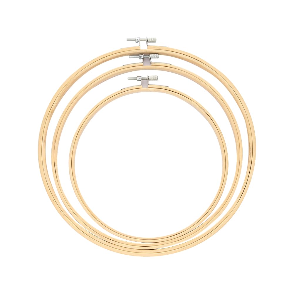 GSHLLO 3 Pcs Wood Round Embroidery Hoops Cross Stitch Rings Wooden Crafting Hoops Hand Sewing Circles Adjustable Frame Hoops Needlework Supplies