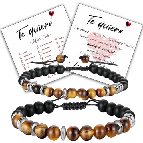 Jbniuay Regalo san valentin Pulseras para parejas – 2 pulseras con código Morse para parejas – Te quiero - regalos para parejas – Regalos para ella o hin,pulsera de código Morse, Ojo de tigre