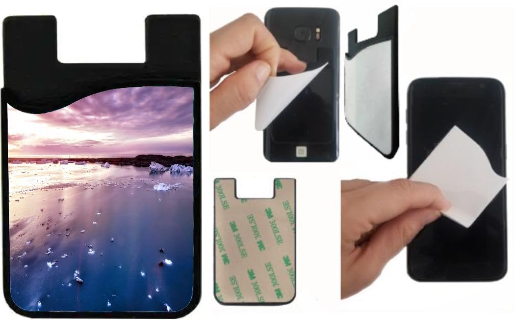 Island Gifting Neoprene Stick-on ID Card Holder for iPhone/Galaxy/Google Android Cases Featuring Image of Puffins in Latrabjarg in Iceland, icel4, cell-sleeve-mas-473