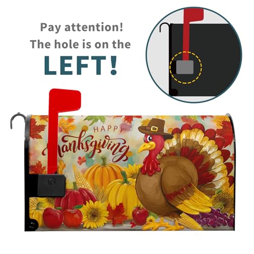 Image of Happy Thanksgiving Day Mailbox Cover Magnetic Standard Size 21 x 18 Thanksgiving Turkey Mailbox Cover Fall Harvest Post Letter Box Wrap Decor for Farmhouse Garden Yard Outdoor Decoration
