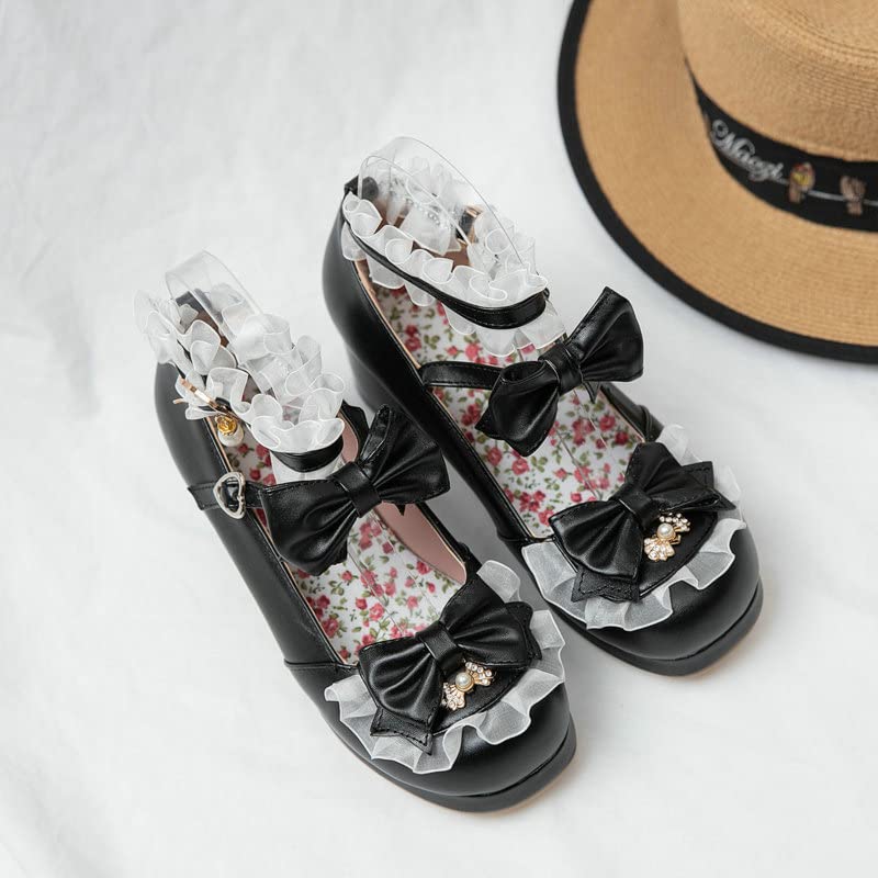SACFOF Women Cute Lolita Shoes Platform Mary Janes Kawaii Strappy Ankle Strap Sweet Pumps Lace Cross Tied Dress Shoes4