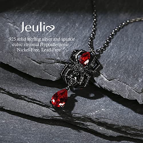 Image of Jeulia Jack Gothic Love Necklace - 925 Sterling Silver Nightmare Pendant Skull Sally Heart Pendant, Spider Web Chain, Halloween Jewelry Gift for Her (Haunted Holidays Inspired)