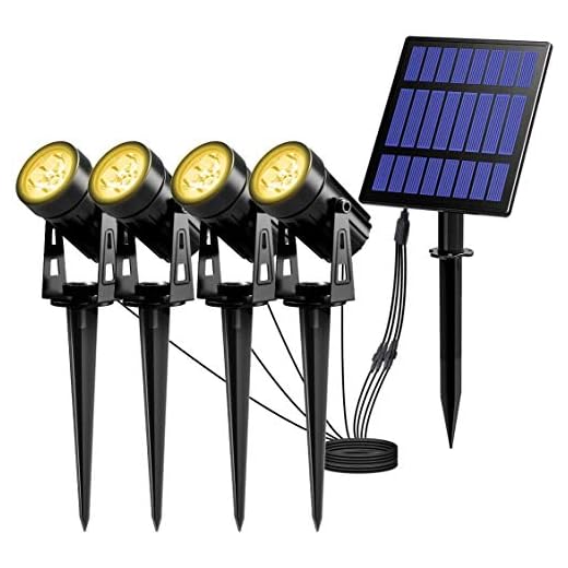 T-SUN Solar Spotlights, 4-in-1 Solar Landscape Spot Lights Outdoor Waterproof Auto ON/Off 5W Separate Solar Panel LED Lights, Solar Lights for Garden, Yard, Driveway, Pool Area(Warm White-3000K)