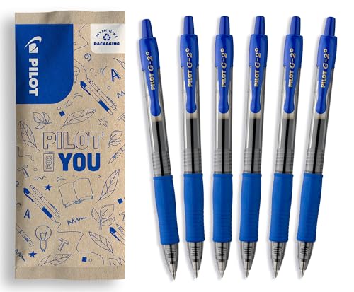 PILOT - 6er-Set G2 Plus - Tintenroller - Einziehbare und Nachfüllbare Gel-Tinte - Hervorragender Schreibkomfort - Blau - Mittlere Spitze