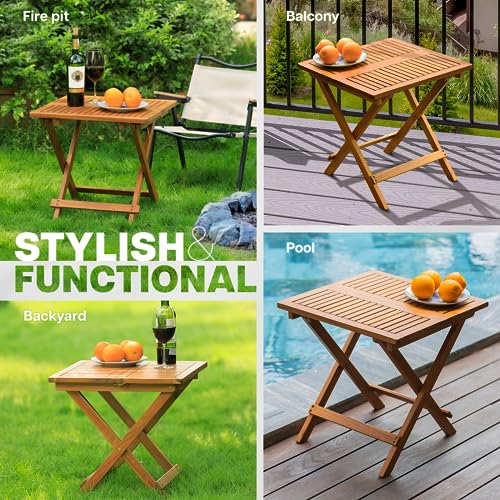Idzo PADK Mira Acacia Wood Folding Bistro Side Table Outdoor thumb #4