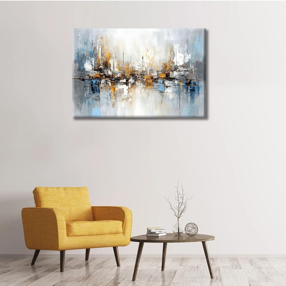 TISHIRON 1 Panels Abstract Gold and Blue Texture Canvas Print Modern Abstract Background Painting Framed Artwork for Home Bedroom Stretched and Framed Ready to Hang (16" Wx24 H) - Image 3