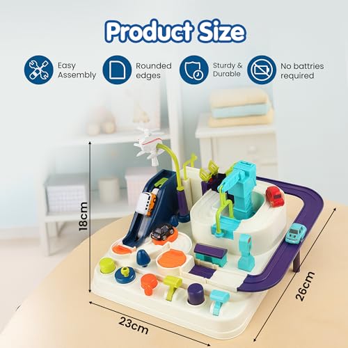Image of Kidology Car Race Tracks Toy | Car Adventure Toy for 0-3 Years, Boys, Girls & Kids | Playset City Rescue Activity for Toddlers | Pre Educational Learning Puzzle Gift for Babies (Mechanical 4 Cars)