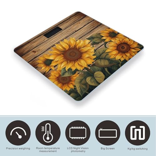 Báscula digital de baño con diseño girasol y plataforma de vidrio templado miniatura 3