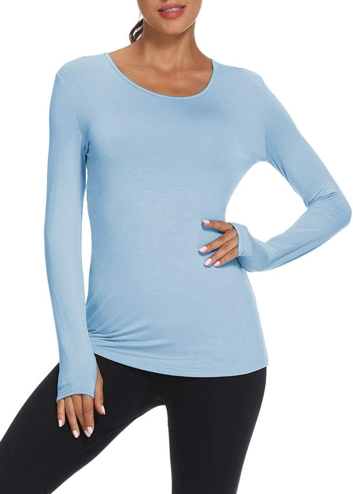 Mippo Womens Soft Long Sleeve Workout Athletic Shirts Long Tunic Tops with Thumb Holes
