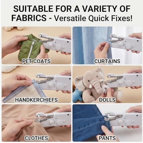 Image of Handheld Sewing Machine, Portable Hand Held Sewing Machine for Adults & Beginners, Cordless Mini Electric Hemming Tool for Denim, Fabric & Quick Home & Travel Repairs (white)