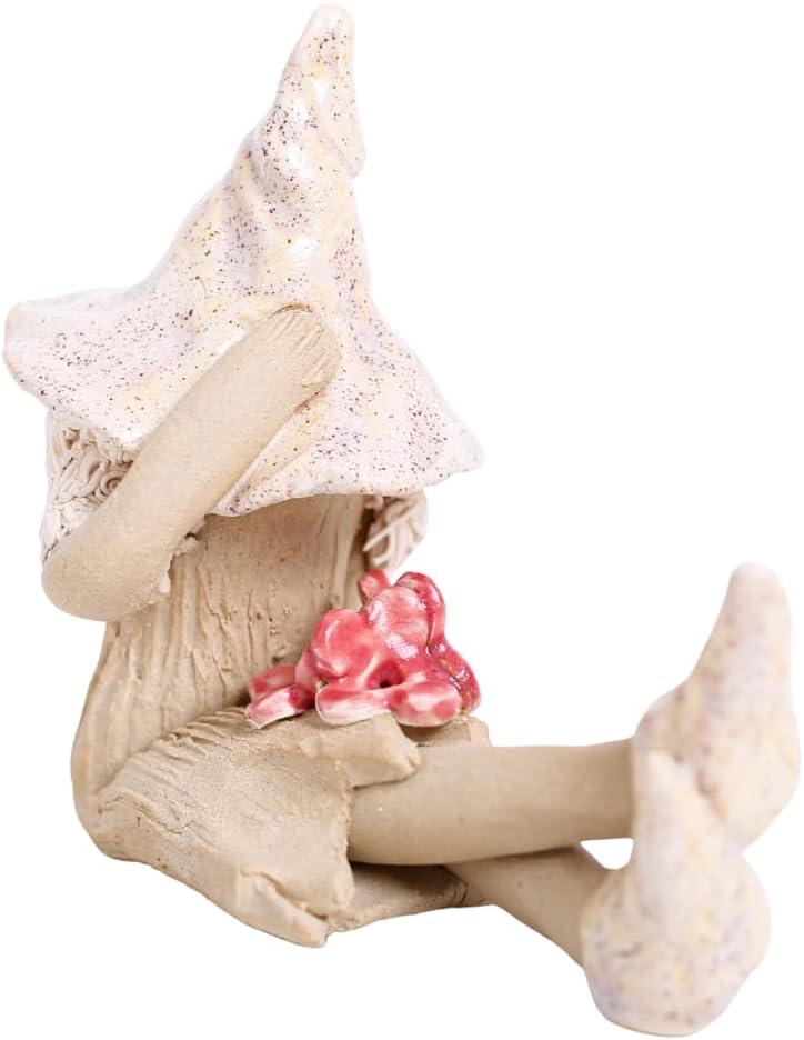 Shy fairy garden figurine, ceramic pixie plant pot ornament 11cm tall