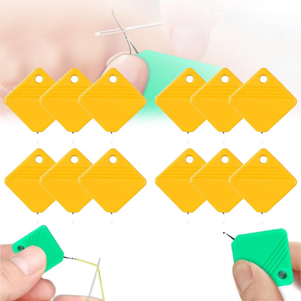 Automatic Needle Threaders, Sewing Machine Needle Threader, DIY Needle Threader for Sewing Crafts, Fits All Needle Sizes (Yellow 12 PC)