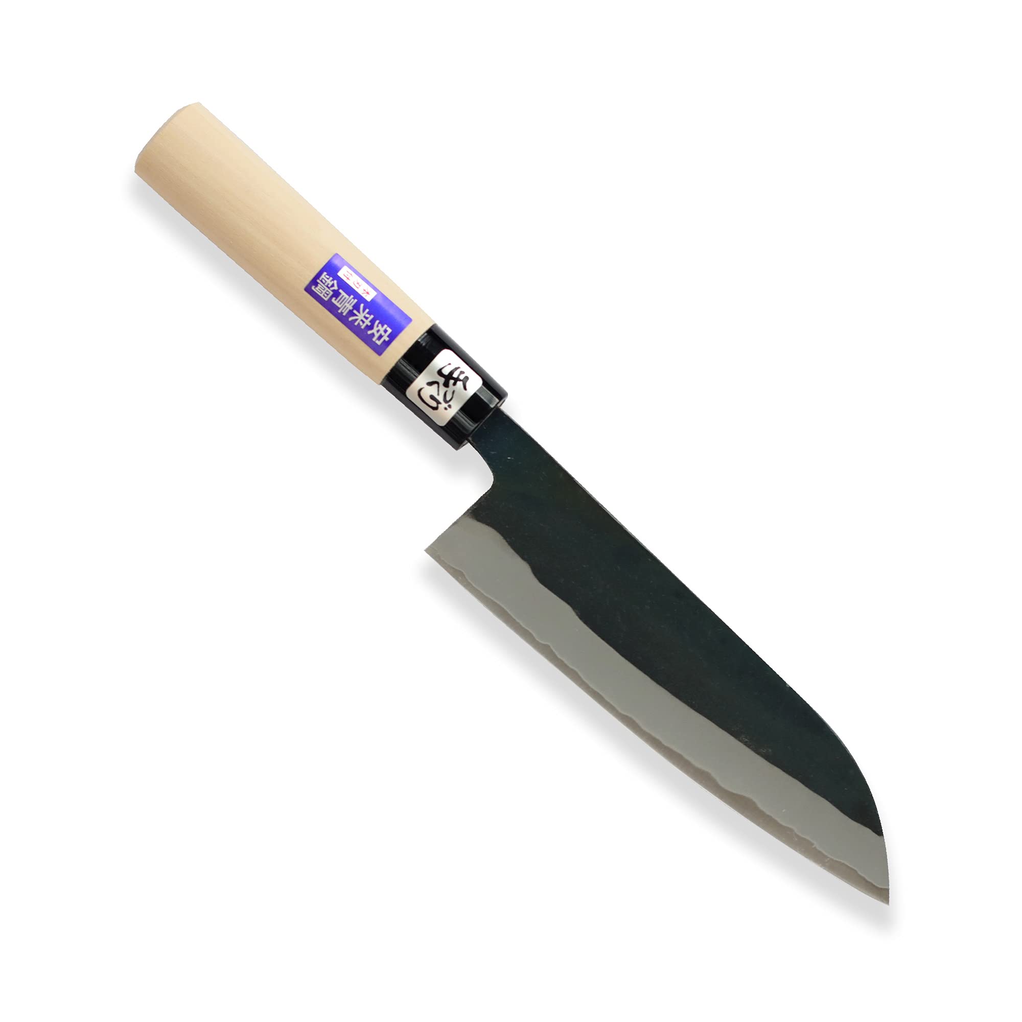 Asian Santoku HAMATOGI - uniwersalny nóż kuchenny, nóż do mięsa i warzyw, Blue Steel #2 z uchwytem żelaznym i magnolii, ostrze 165 mm