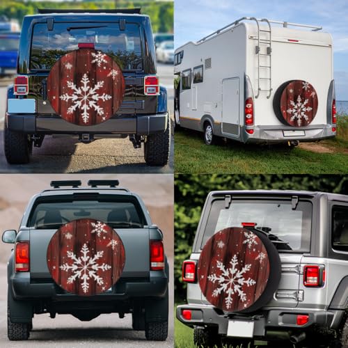 Image of Spare Tire Covers for Trailers, RV Spare Tire Cover, 17in Weatherproof Campers Tire Covers Protectors, Camping Trailer Accessories Universal Fit for Trucks Vehicle, Christmas Snowflake Vintage