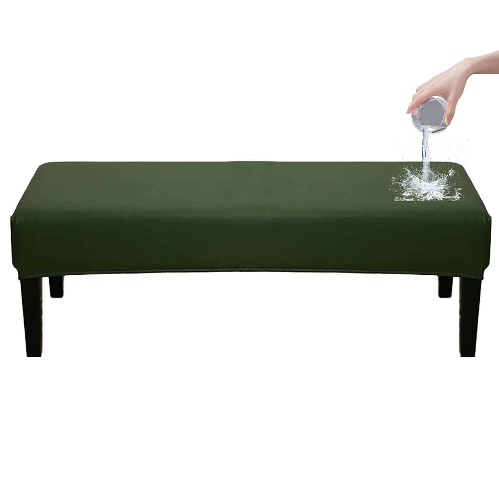 Funda impermeable de piel sintética elástica para bancos, protector extraíble y lavable para sala de estar y dormitorio, color verde oscuro, 100 cm, funda para bancos de comedor
