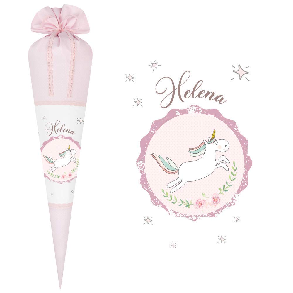 Einhorn Schultüte mit Namen aus Stoff 70cm groß