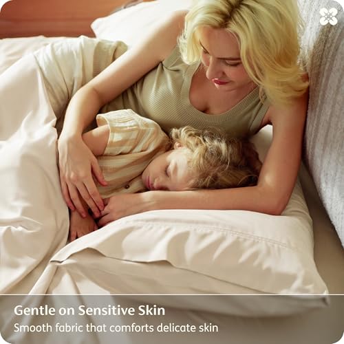 Image of Bedsure 100% Organically Grown Bamboo Viscose King Size Sheets Set | Cooling Bedsheets for Hot Sleepers | Luxury Silky Soft | 18 inch Deep Pocket with Corner Straps | Oeko-Tex Certified [Beige]