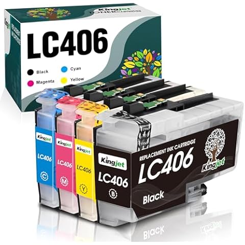 Kingjet Compatible LC406 Ink Cartridges for Brother MFC-J4335DW Printer Replacement for Brother LC406 Ink Cartridges LC406XL LC 406 XL Work for MFC-J4345DW MFC-J4535DW MFC-J5855DW Printer,4 Pack Cover