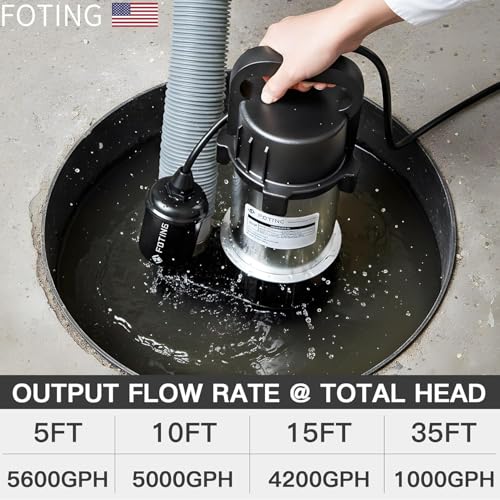 Image of FOTING Sump Pump Submersible Sewage /Effluent Pump - Heavy Duty Cast Iron - 115V Septic Pump for Sump Basin /Residential /Sewage /Basement, 1HP 5600 GPH Sewage Pumps 2'' NPT,Black