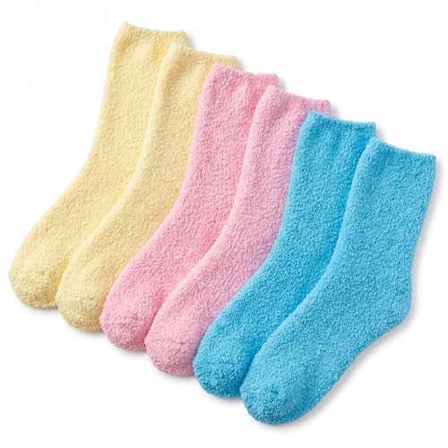 Image of Tipi Toe Womens Fuzzy Crew Socks with Anti Slip Grips Warm Cozy Fluffy Winter Slipper Socks Non Skid Home Socks for Women