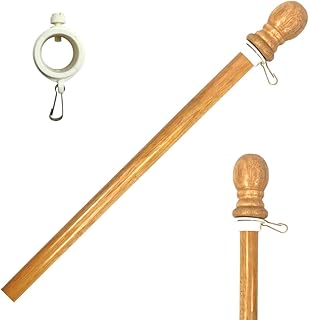 56" Wooden Flag Pole for House Pack of 1 Improved Design Tangle Free Adjustable Rotating Rings Heavy Duty Flag Poles for Outside Fit Most Flag Sizes