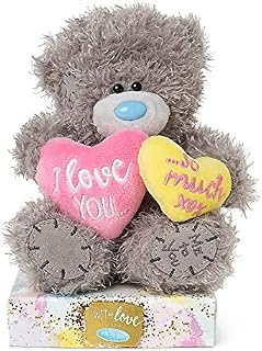 Me to You Tatty Teddy with 'I Love You So Much' Hearts with Plinth Gift Presentation - Official Collection, Blue,gold,grey,pink