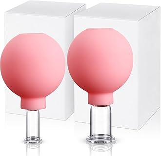 Nuanchu 2 Pieces Glass Face Cupping Set, Facial Cupping Cups Glass Silicone Cups Vacuum Suction for Face Skin Back Shoulder Muscle(1 Inch and 0.65 Inch Diameter,Pink)