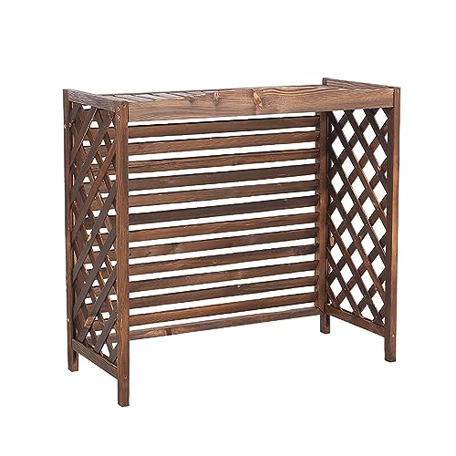 Cache-climatiseur en bois de qualité supérieure structure persienne robuste marron - 2