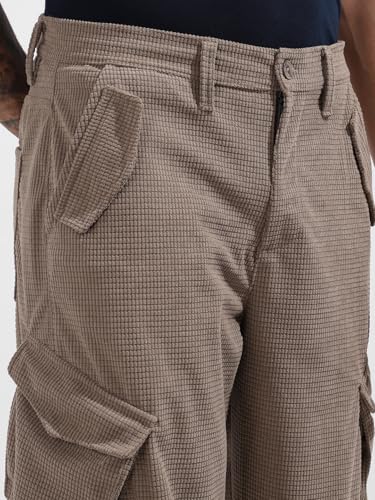 Cargo ample texturé mi-haut homme pantalon large multipoche confortable - 4