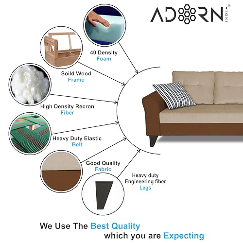 Image of Adorn India Maddox L Shape 4 Seater Sofa Set Tufted Two Tone RHS (Brown & Beige) (3 Year Warranty)