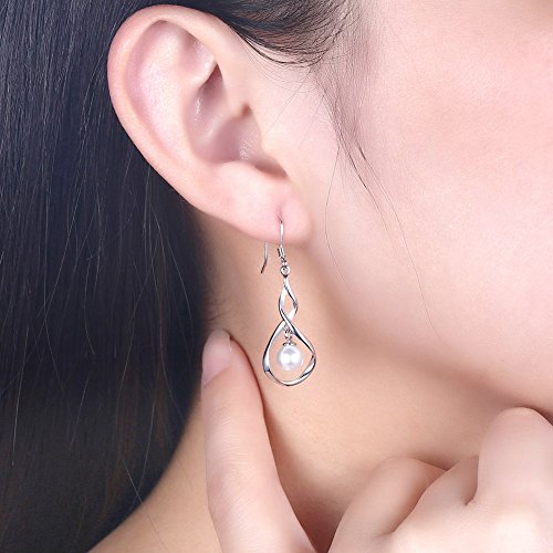 Dainty Pearl Infinity 925 Sterling Silver Dangle Earrings for Women Girls Wedding Fashion Bridesmaid Dangling Hypoallergenic 6