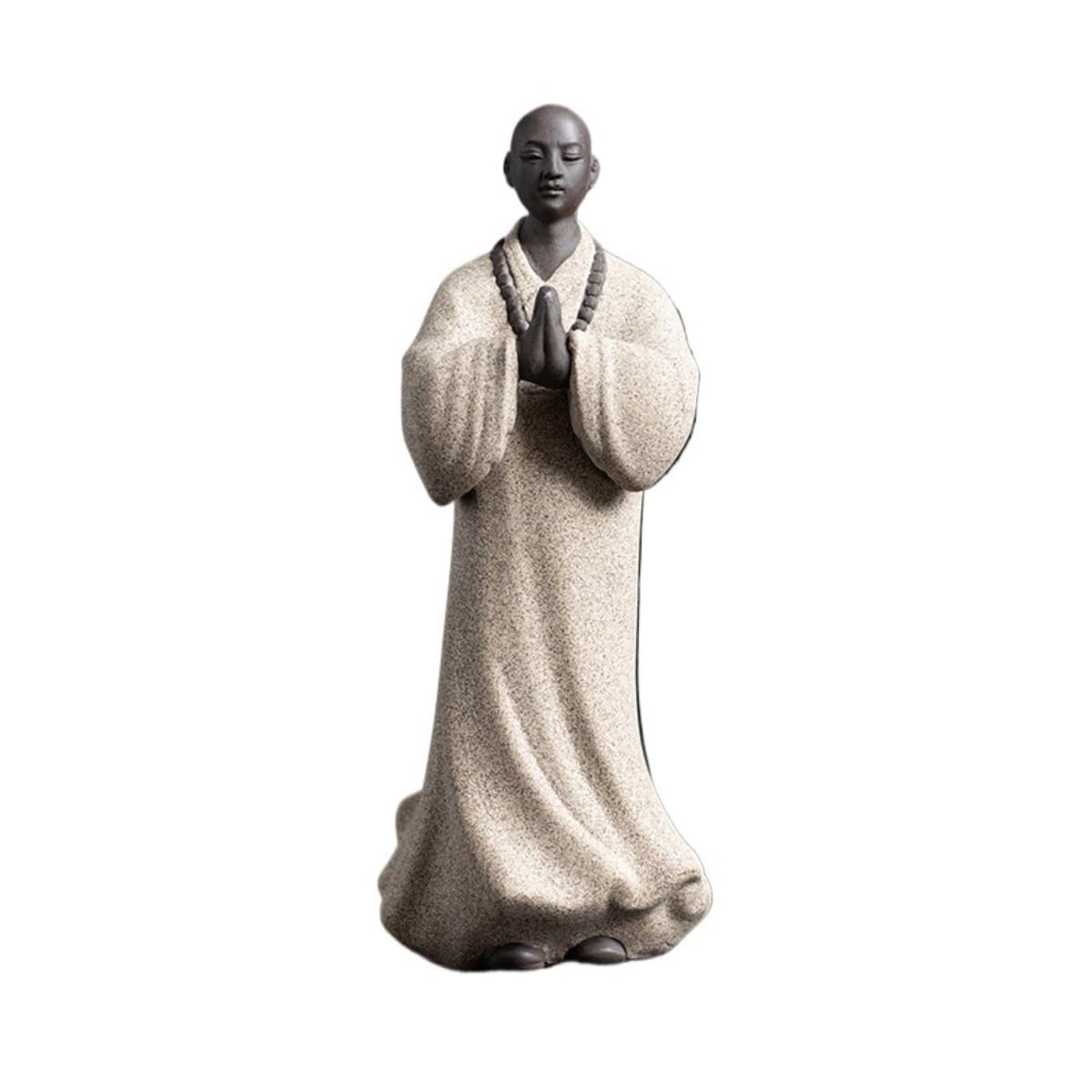 AOTTSD Zen Ceramic Monk Statue, White Robe Prayer Posture Figurine