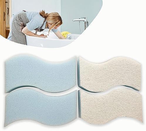 Non-Scratch Bathroom Sponge Cleaner Scourers - 4 Pack Set for Effective ...