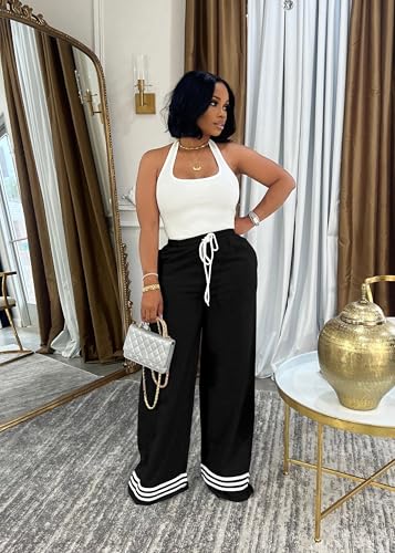 Nimsruc Wide Leg Sweatpants for Women High Waisted Drawstring Casual Loose Long Pants with Pockets2