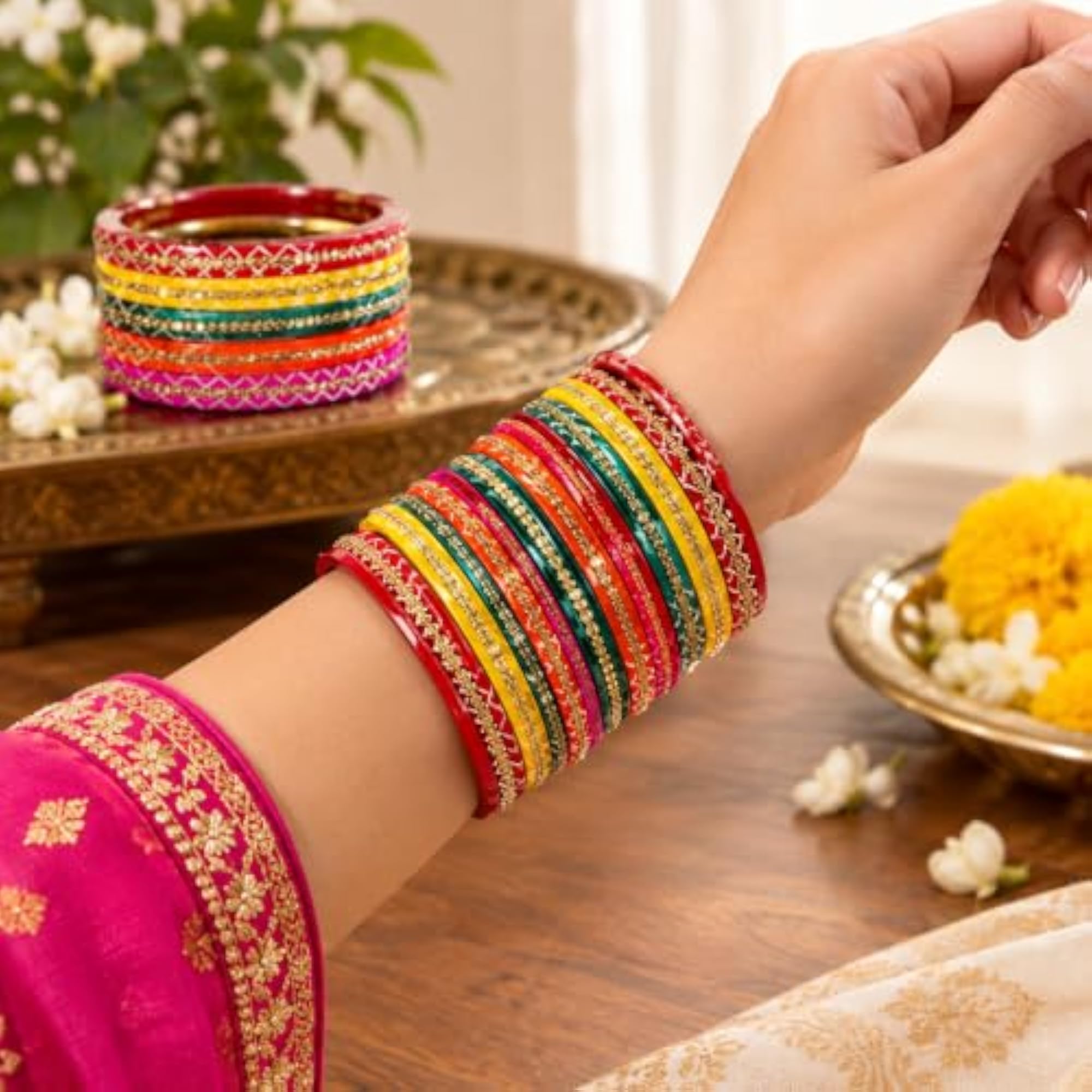 Women's Multicolour Traditional Bangle Set of 8, Ethnic Bridal Gift