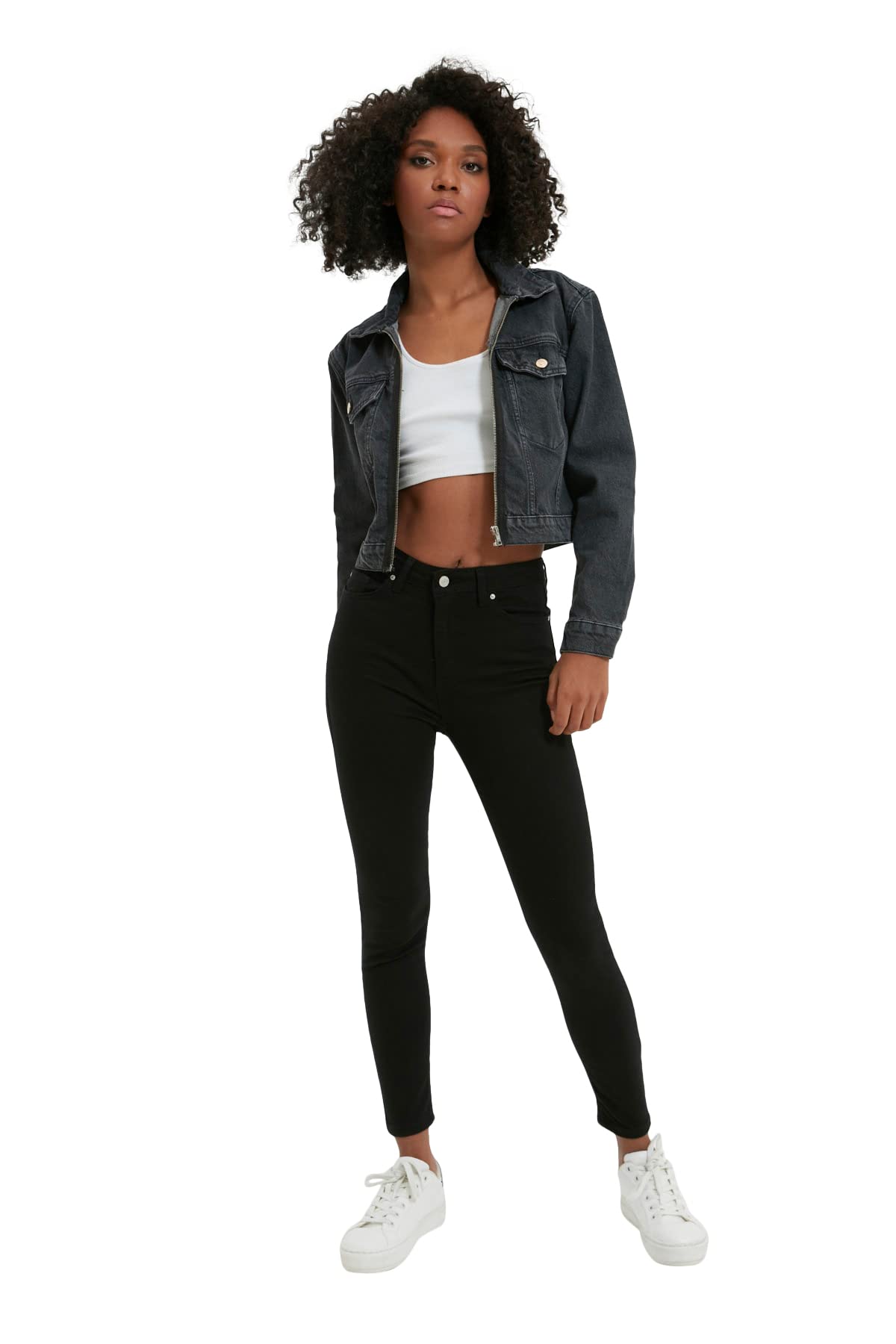 Trendyol Damen Schwarz E Hohe Taille Skinny Jeans, Die Nicht Verblasst Sind Jeans, 42 Eu