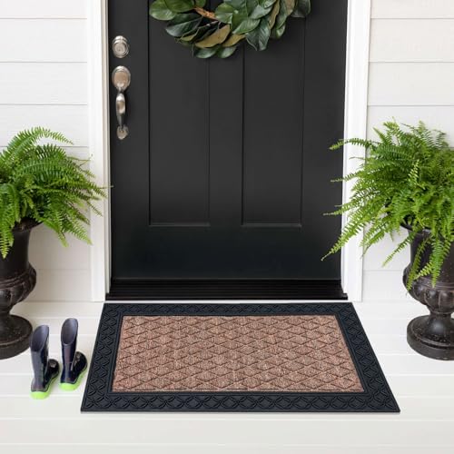 Image of Luxe Home Door Mats for Home Natural Coir mat Solid Beige Rectangular, Waterproof, Low Profile All-Purpose Entrance Rug with Anti-Slip Rubber Backing for Indoor and Outdoor Use (45cm x 75cm, Pc 1)