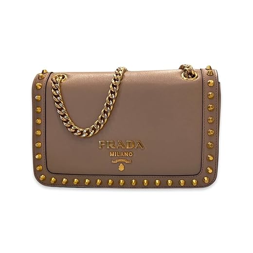Prada Pattina Glace Calf Leather Cammeo Beige Pattina Studded Handbag