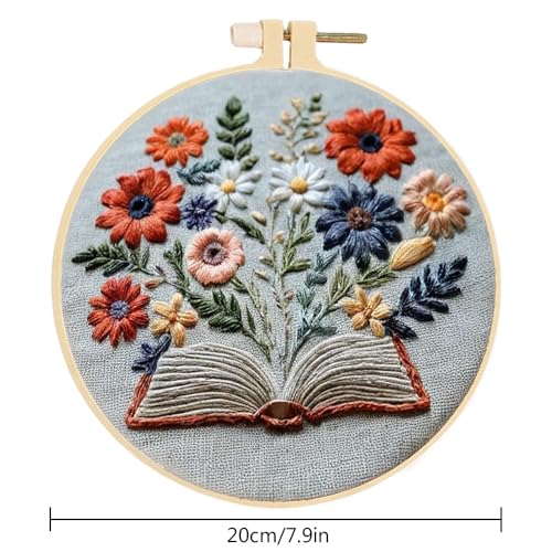 Image of Huacan 1pc Floral Book Embroidery Cross Stitch Kit - Vibrant Floral Design with Open Book & Butterflies, Includes Pattern & English Instructions, Perfect for Wall Decor in Living Room