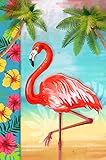 Texupday Flamingo Beach Summer House Flag Tropical Palm Trees Decoration Outdoor Yard Flag 28" x 40"